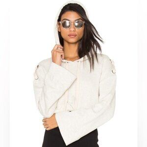 KENDALL & KYLIE Hoodie Sweatshirt Hoody Bell Sleeve Cropped Pullover Oatmeal